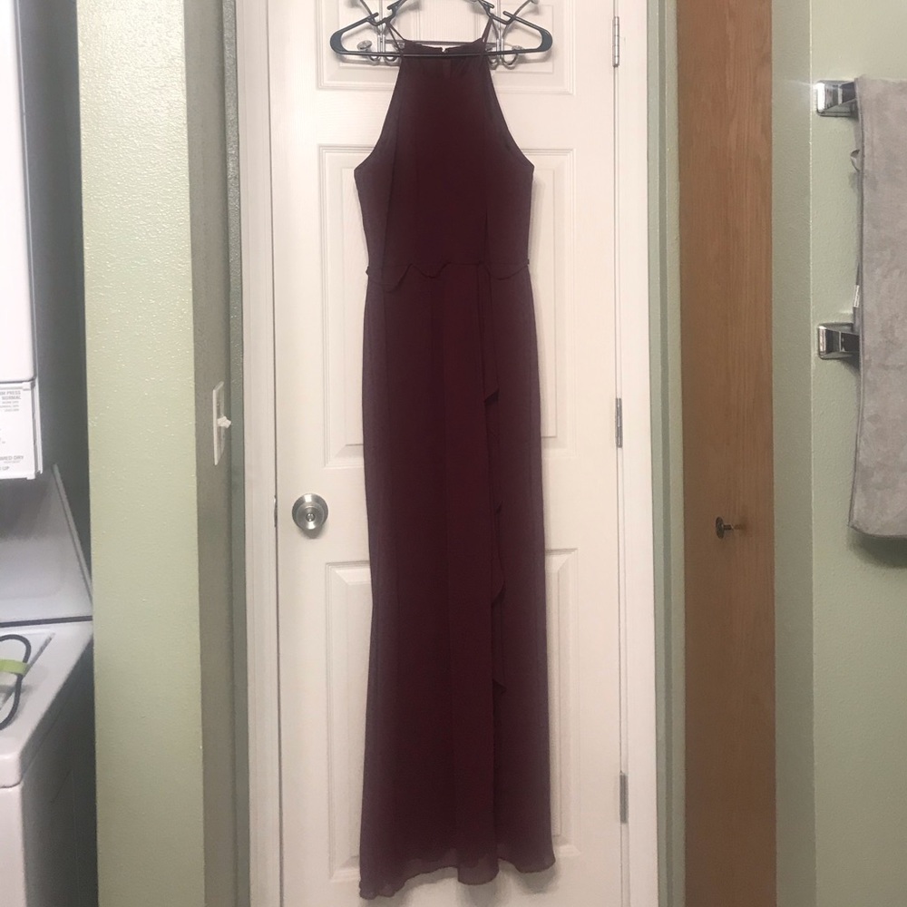 High-Neck Chiffon Bridesmaid Dress with Cascade